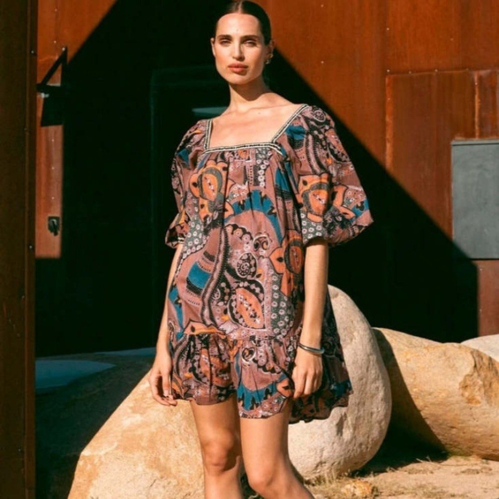 Cleobella Malia Mini Dress NWT Size M Mirage Print Organic Cotton Paisley
